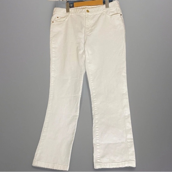 Michael Kors Women's jeans Sz 10 Stretch Bootcut White Jeans Gold Accents Preppy - Picture 1 of 10